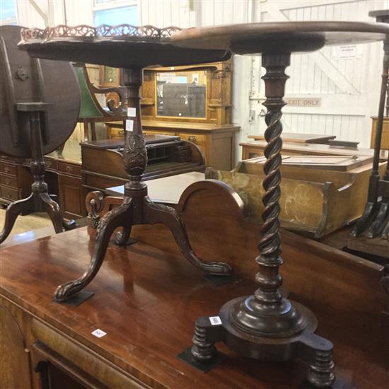 Shaped circular mahogany snap top table & small wine table